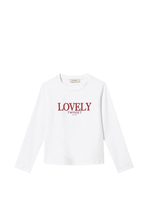 T-shirt Twinset Kids da bambina bianco panna con scritta flock rossa TWINSET Kids | 262GJ226313865
